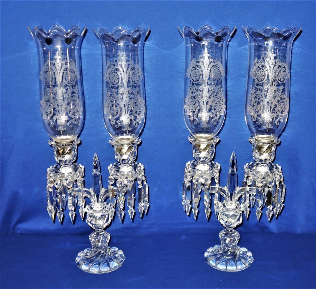 MEDALLION Pr BACCARAT CRYSTAL BAMBOUS GIRANDOLES CANDELABRAS CANDLE HOLDERS    A Stunning Pair of (1 of 10)