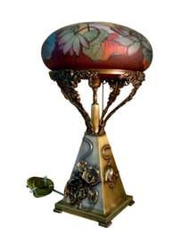 PAIRPOINT VIENNA TABLE LAMP REVERSE PAINTED WATER LILY SHADE