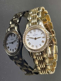 LADYS MOVADO 14K GOLD DIAMOND WHITE ROMAN DIAL WATCH