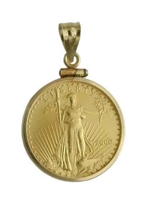 $10 GOLD QUARTER EAGLE SET IN 14K GOLD COIN BEZEL PENDANT BOX CHAIN NECKLACE    The coin is 22kt US