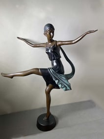 DEMETRE CHIPARUS STYLE BRONZE BALLERINA DANCE GARDEN STATUE SCULPTURE      DETAILS:     -