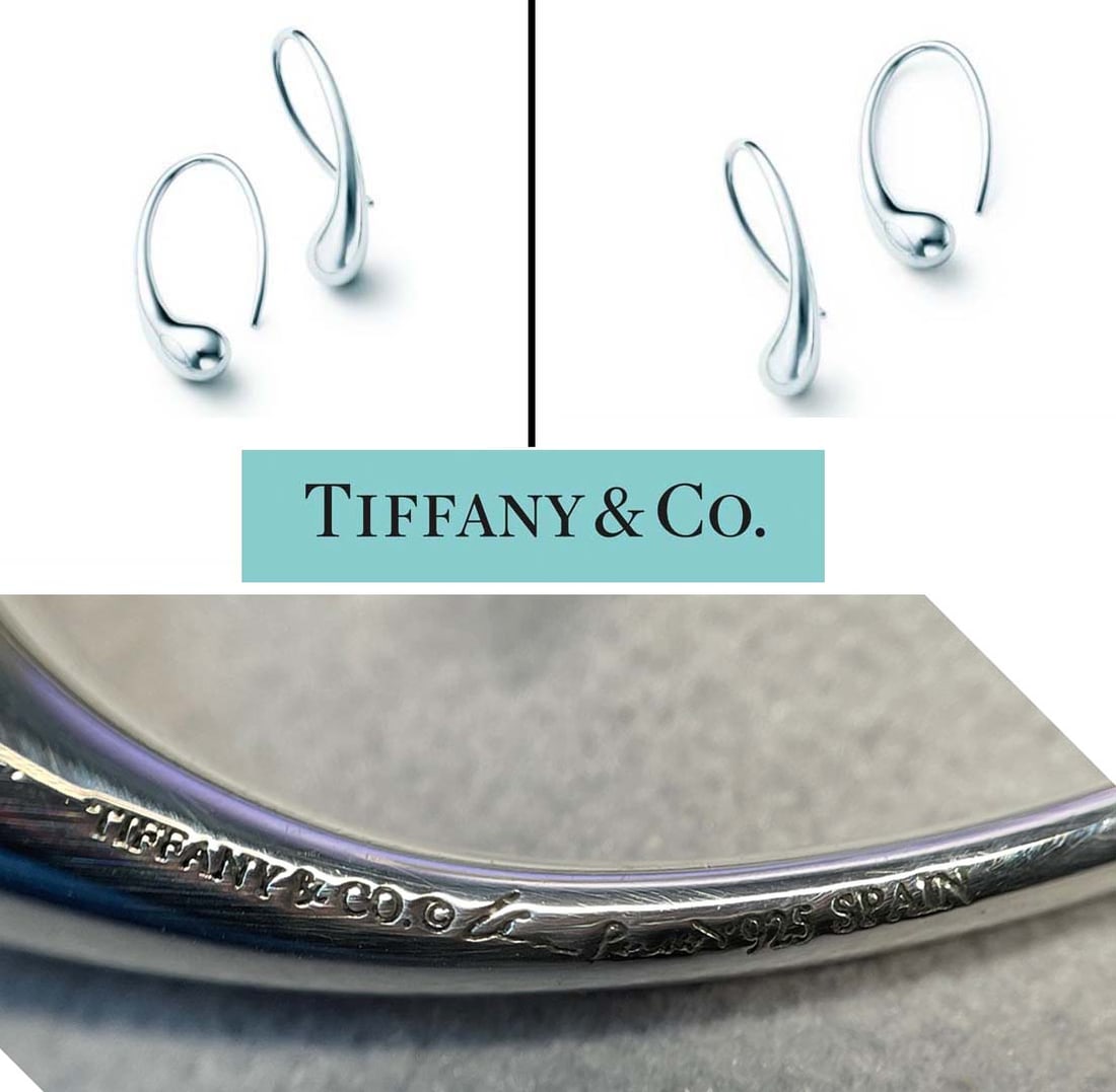 TIFFANY & Co. STERLING SILVER ELSA PERETTI SILVER TEARDROP HOOP EARRINGS     Marked; ''Tiffany & Co (1 of 2)