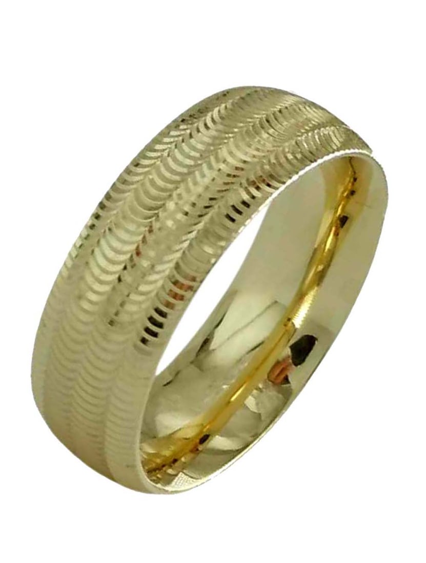 STUNNING GROOVED TEXTURED 14K YELLOW GOLD 7mm. WEDDING BAND RING Sz 8; marked; ''14K'' and comes (1 of 5)