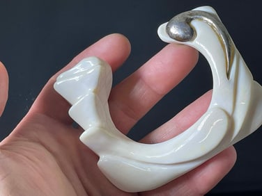 CARVED BONE IVOTY SILVER TEAR DROP ORGANIC GEOMETRIC CUFF BRACELET Circa 1950    Carved out of one