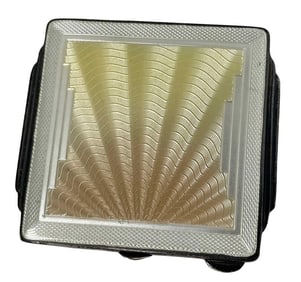 DECO STERLING SILVER GUILLOCHE ENAMEL SUNBURST LADIES POWDER COMPACT, BROADWAY SILVERSMITHS, BIRMING