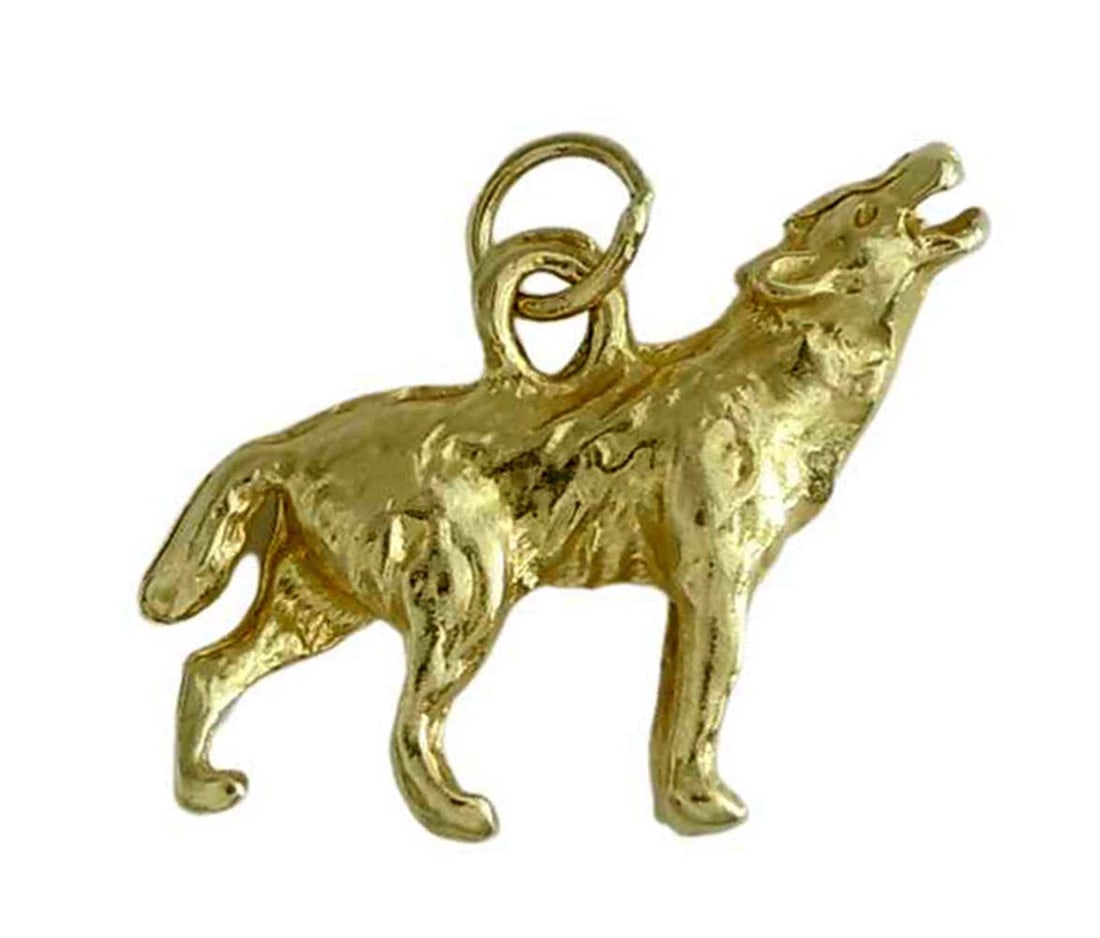 A LARGE 14KT GOLD 3D HOWLING WOLF PENDANT CHARM 3-D     DETAILS:  - MARKED: 14K  - SIZE: 3/4 In. (1 of 3)