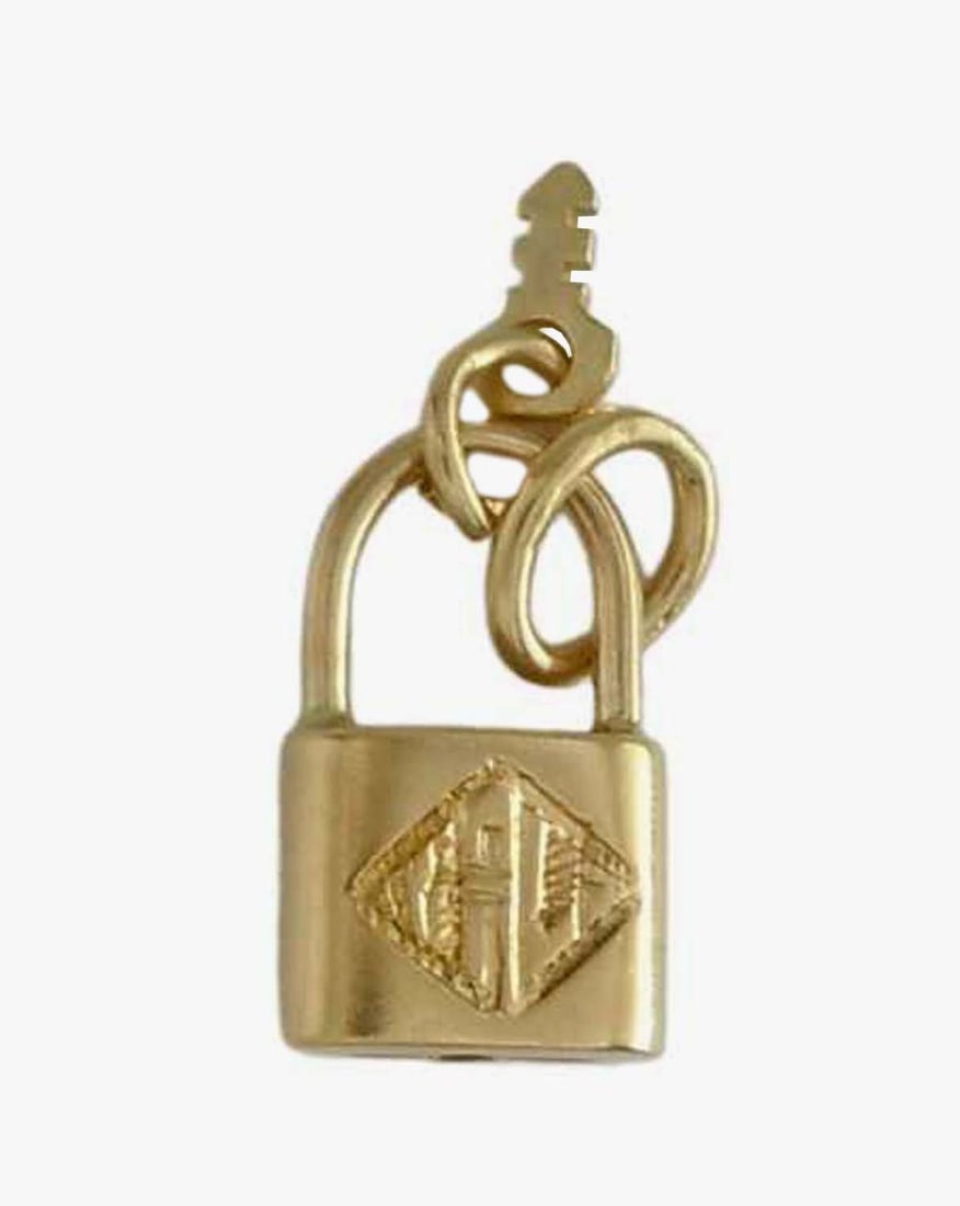 18K YELLOW GOLD PADLOCK W KEY TO MY HEART CHARM PENDANT, LOCKSMITH (1 of 7)
