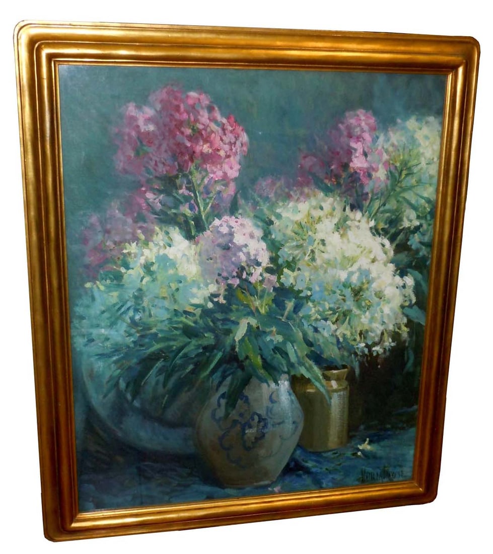MATILDA BROWNE PINK & WHITE PHLOX FLORAL OIL PAINTING      DETAILS:   - ARTIST: Matilda Browne   - (1 of 12)