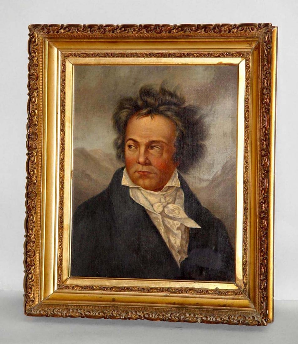 19TH CENTURY LUDWIG VAN BEETHOVEN PORTRAIT OIL PAINTING     A fantastic unsigned, period 19th (1 of 4)