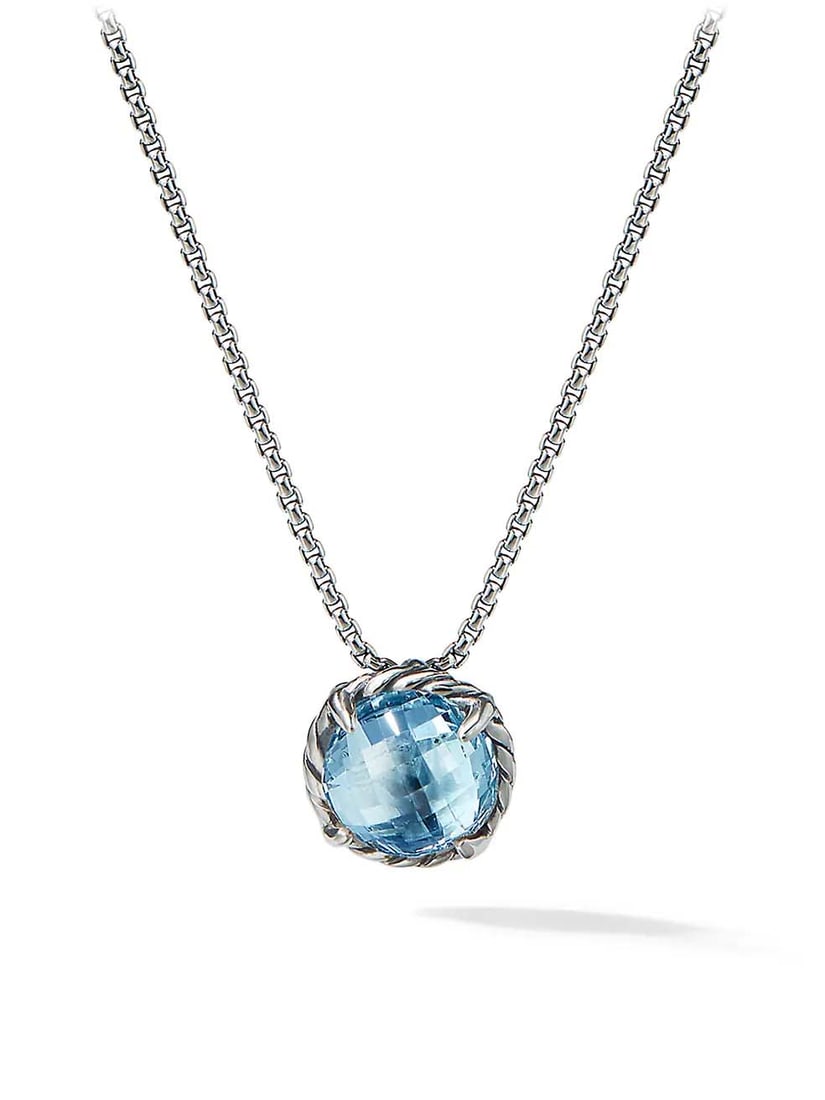 DAVID YURMAN BLUE TOPAZ SILVER CHATELAINE PENDANT BOX LINK NECKLACE Blue Topaz & Sterling Silver: DAVID YURMAN BLUE TOPAZ SILVER CHATELAINE PENDANT BOX LINK NECKLACE Blue Topaz & Sterling Silver David Yurman Chatelaine Pendant Necklace and original Yurman Pouch which would make an impressive gift 