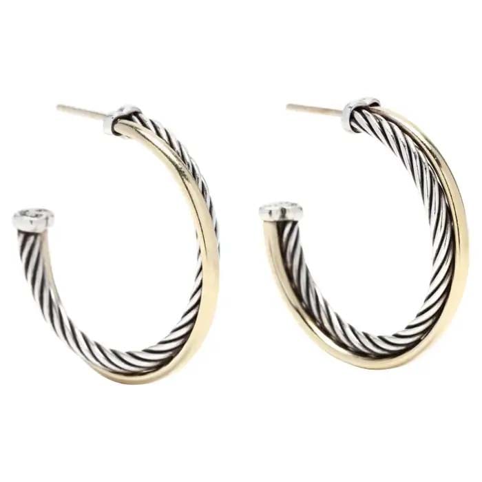 LARGE DAVID YURMAN 18K GOLD STERLING SILVER CROSSOVER HOOP EARRINGS   Marked ''(C) DY 925/750'', (1 of 7)