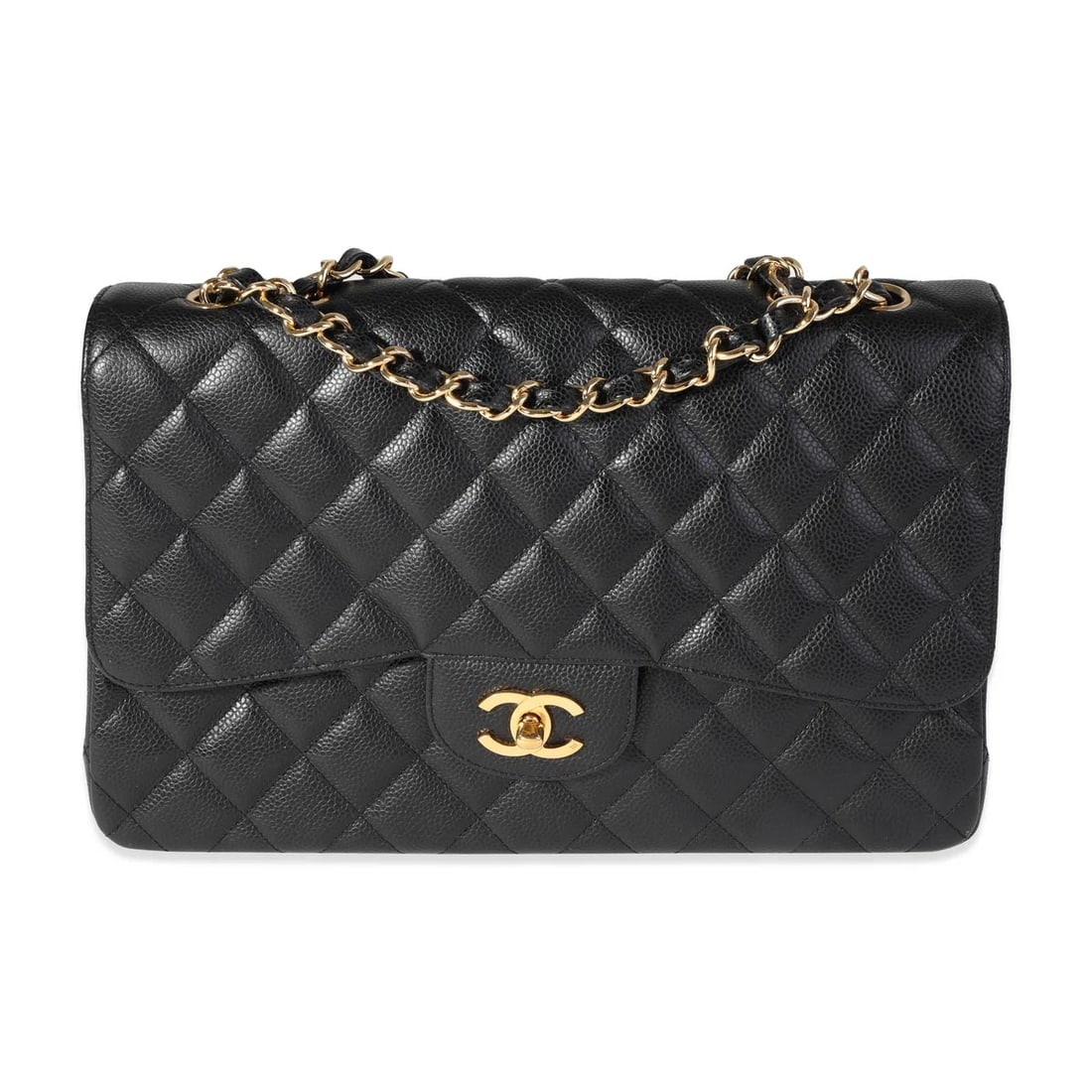 CHANEL JUMBO CLASSIC SINGLE FLAP BAG QUILTED BLACK CAVIAR w/ Gold Hardware    The interior is lined (1 of 9)
