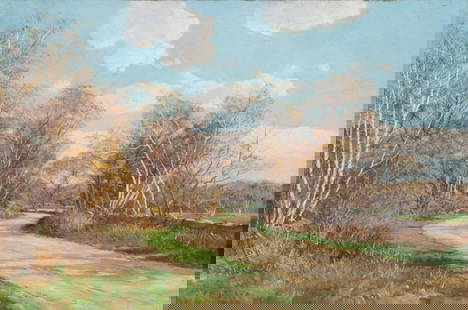OLIVE PARKER BLACK AUTUMN LANDSCAPE w/ DIRT ROAD OIL PAINTING: OLIVE PARKER BLACK AUTUMN LANDSCAPE w/ DIRT ROAD OIL PAINTINGOlive Parker Black American, 1868-1948 Autumn Landscape w/the Dirt Road Signed: O P Black (ll) Oil on Canvas 16 x 24 inches Detailed Cond