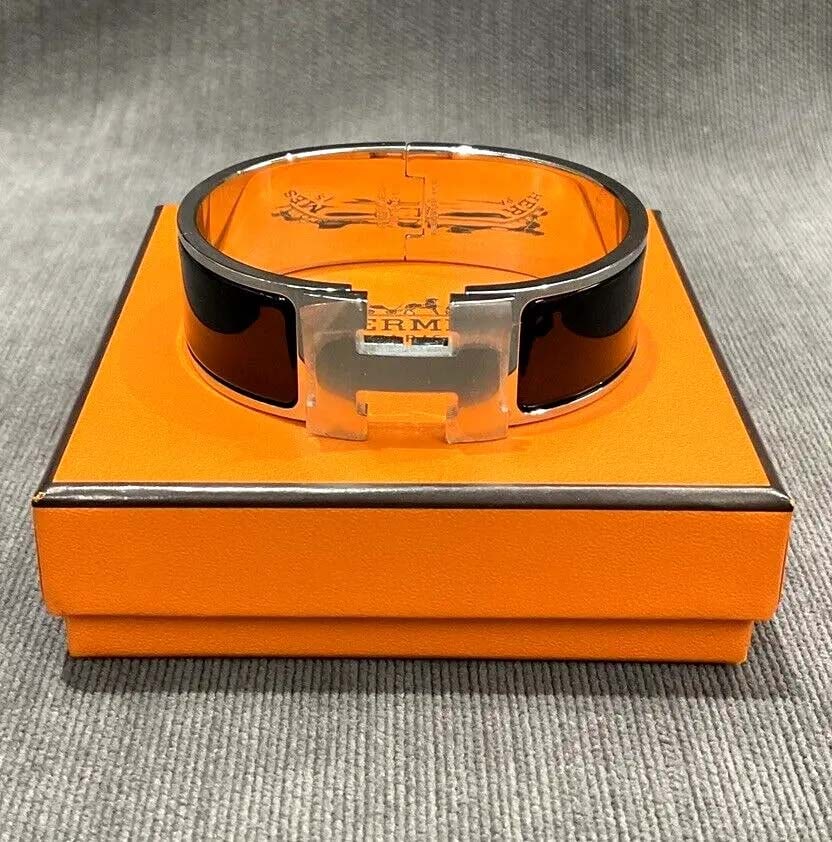 HERMES LADIES CLIC CLAC H WIDE BRACELET BLACK COLOR PALLADIUM PLATED SIZE GM   An authentic Hermes (1 of 7)