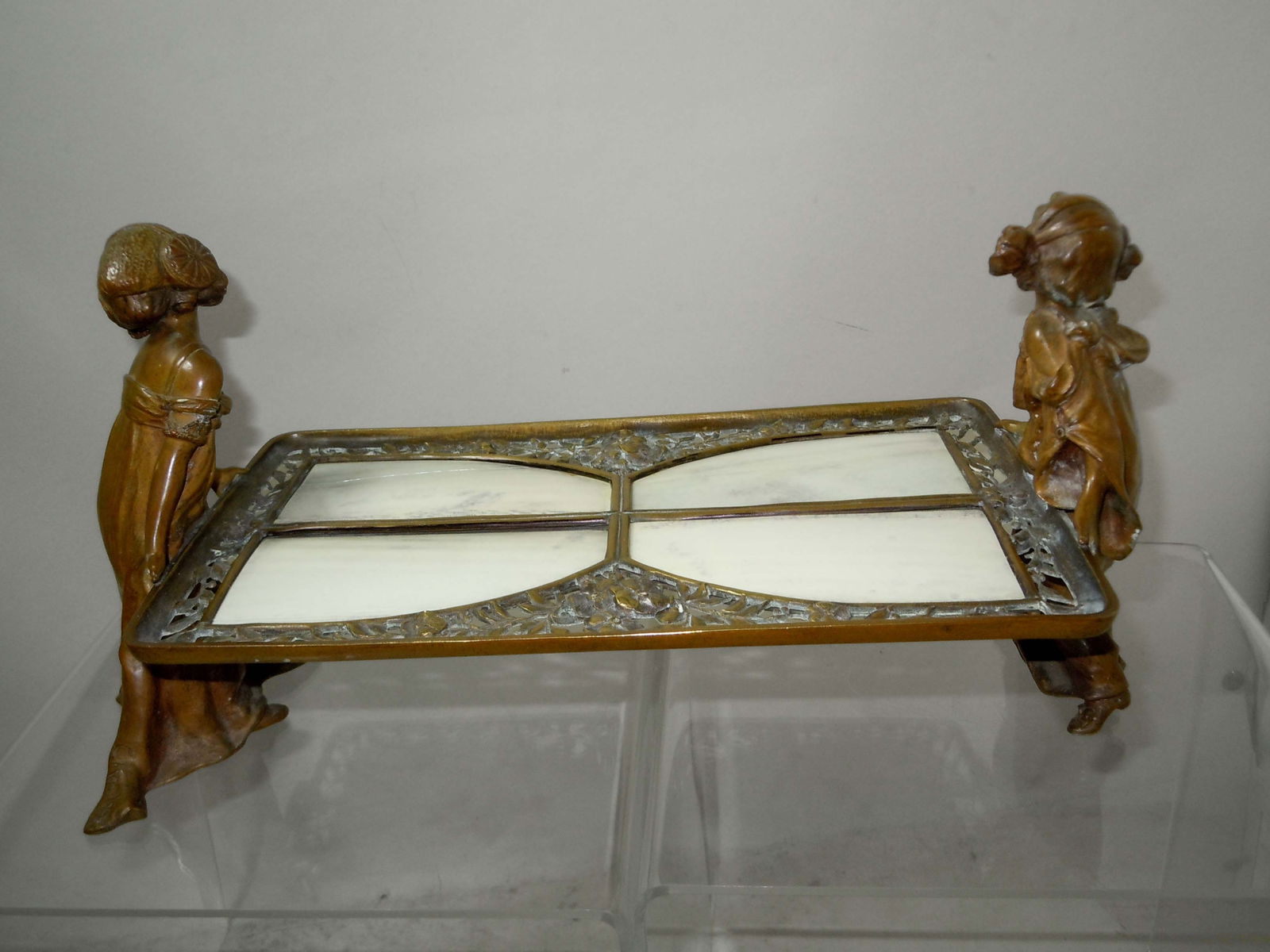 CARL KAUBA ART NOUVEAU BRONZE CELLULOID GIRLS TRAY 1895   Carl Kauba  Austrian, (1865 - 1922)  Two (1 of 10)