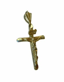 14K GOLD DIAMOND CUT BODY OF CHRIST PENDANT CROSS   Marked ''14K'', 1-1/8 In. Height with bale, 1.0