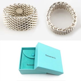 VINTAGE TIFFANY & Co. STERLING SILVER 10mm. SOMERSET MESH WEAVE RING sz 9 w/ POUCH & BOX   Marked