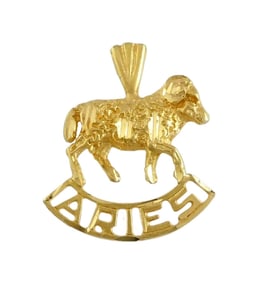 14K GOLD ARIES ASTROLOGY HOROSCOPE CHARM PENDANT NECKLACE DIAMOND CUT FINISH ZODIAC 3D (THE RAM)