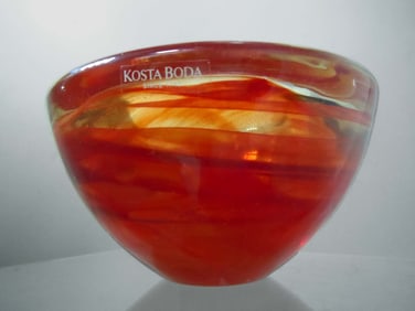CRANBERRY RED SWIRL KOSTA BODA SWEDISH ART GLASS BOWL   An Impressive Cranberry Red Swirl Kosta