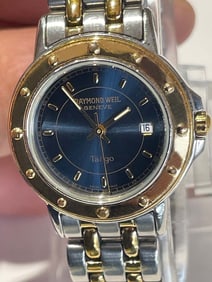 LADIES TWO TONE RAYMOND WEIL TANGO 5360 SWISS QUARTZ WATCH w/ COBALT BLUE DIAL   With a Swiss