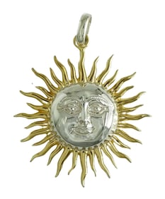 SERGIO BUSTAMANTE TWO TONE VERMEIL STERLING SILVER SUNBURST PENDANT in High Relief   Marked, ''(c)