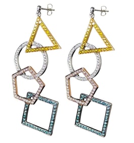 14K GOLD & DIAMOND JACOB & CO 'FIVE TIME ZONE' STUD EARRINGS, 10.96 cttw.    Marked '14K J&Co.' and