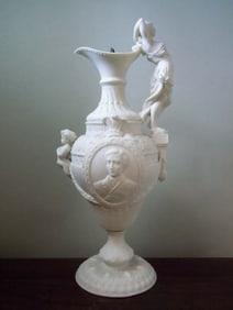 YOUNG PRINCE OF WALES PARIAN WARE 19C ENGLISH EWER VASE   A superb high relief 19th century English