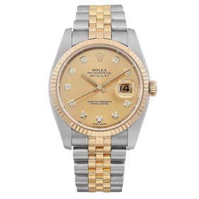 ROLEX DATEJUST 116233 18KT GOLD & SS 'SUNBURST CHAMPAGNE DIAL' FACTORY DIAMONDS w/ Box    - Brand:
