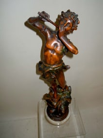 FRENCH SEMI NUDE BOY FLUTE PLAYER SPELTER SCULPTURE 19c    An impressive 19th Century French