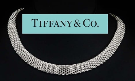 TIFFANY & CO. SOMERSET MESH STERLING SILVER CHOKER NECKLACE   Marked 'Tiffany & Co. 925', ultra