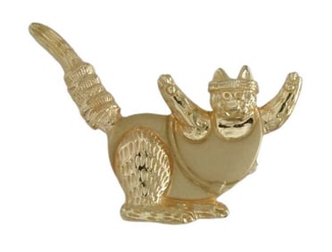 14K ROSE / PINK GOLD B. KLIBAN EXERCISING ROUND EYE STRIPED CAT PENDANT BROOCH    Marked '14K' has