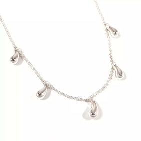 TIFFANY & CO. STERLING SILVER ELSA PERETTI 5 STATION TEARDROP NECKLACE w POUCH, BOX RIBBON AND CARE