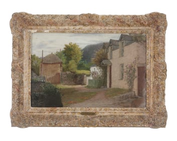ATTRIBUTED: SAMUEL SIDLEY (1829 - 1896) pair : COTTAGE & TUDORS & BARBERINI GARDEN OIL PAINTING