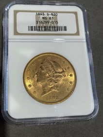 1893 S $20 LIBERTY DOUBLE EAGLE NGC MS61 US GOLD COIN GRADED     Other Notes: Kotler's Auction