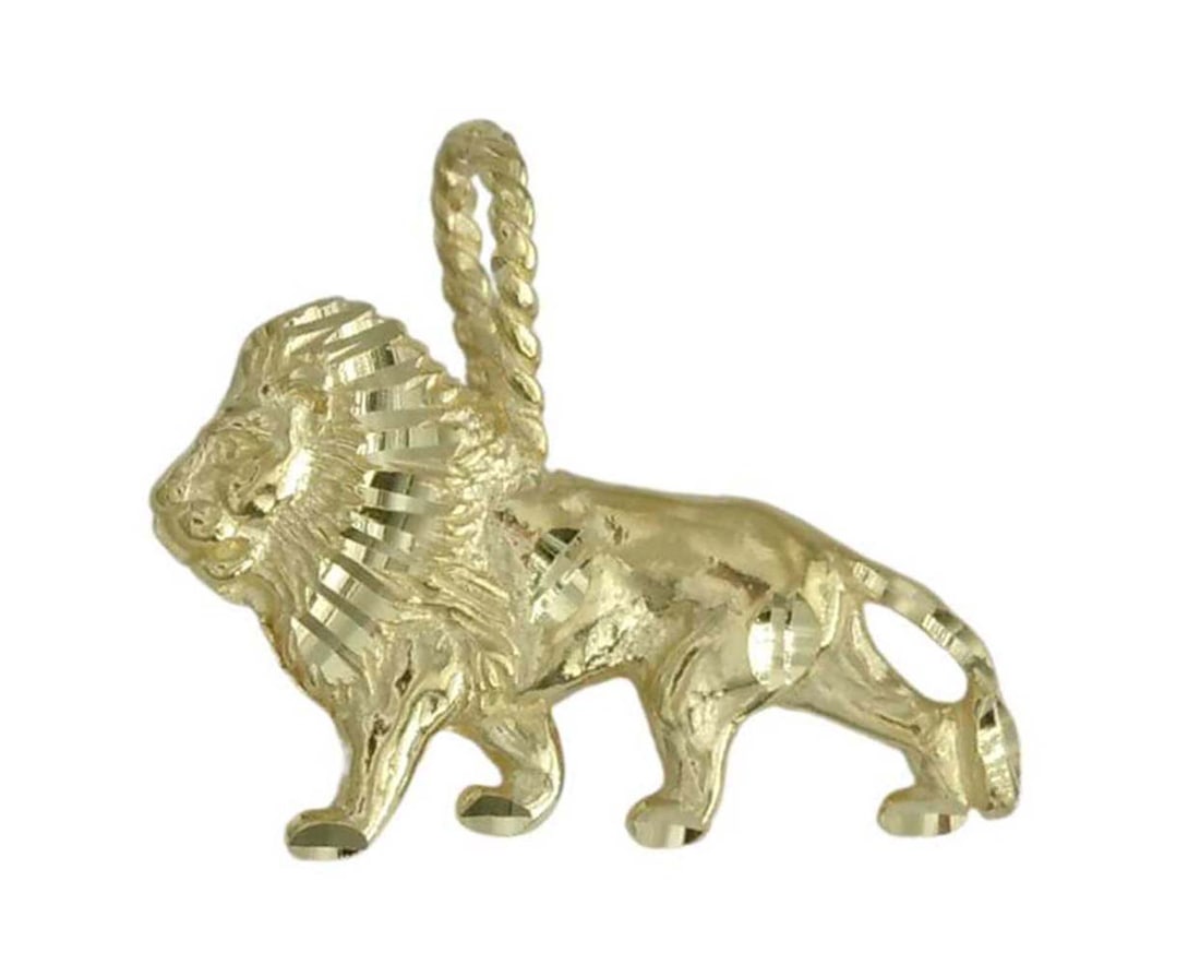 STUNNING DIAMOND CUT 14K YELLOW GOLD LION LEO PENDANT CHARM w/ 5mm bale and comes with a nice