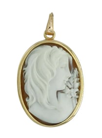 18K GOLD YOUNG GIRL IN PROFILE CAMEO PENDANT PIN BROOCH    Unmarked, however test positive for '18K
