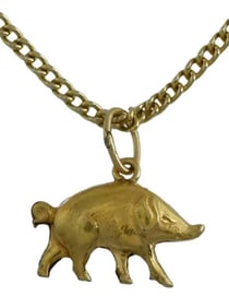 14K DIAMOND ACCENT GOLD 3D WILD BOAR PIG PENDANT CHARM  DETAILS:   - SIZE: 1/2 In. Height. (with