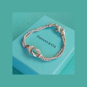 CLASSIC TIFFANY SILVER DOUBLE ROPE LOVE KNOT BRACELET BANGLE w/ Pouch & Box   Sterling Silver