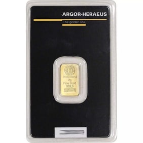 2 GRAM GOLD BAR - ARGOR HERAEUS - 999.9 FINE IN ASSAY FACTORY SEALED     Other Notes: Kotler's