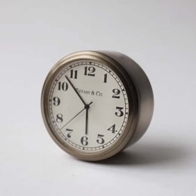 TIFFANY & CO PILLBOX DESK CLOCK GUNMETAL SILVER FINISH ARABIC NUMERAL   With a Swiss quartz