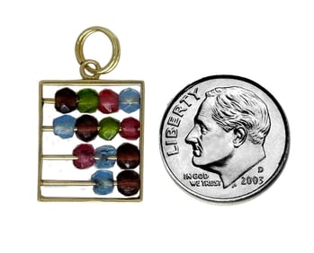 14K YELLOW GOLD ABACUS WITH AMETHYST, PERIDOT, TOPAZ FACETED BEAD PENDANT CHARM   A Nice Vintage