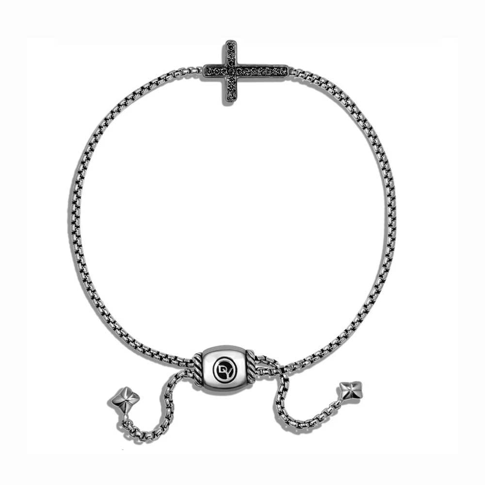DAVID YURMAN PETITE BLACK DIAMOND SIDEWAYS CROSS BRACELET IN STERLING SILVER   Marked, ''(c) D.Y. (1 of 4)