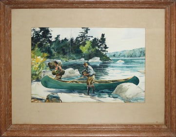 CARL IVAR GILBERT TWO MEN In CANOE MIXED MEDIA PAINTING  DETAILS:   - ARTIST: Carl Ivar Gilbert   -