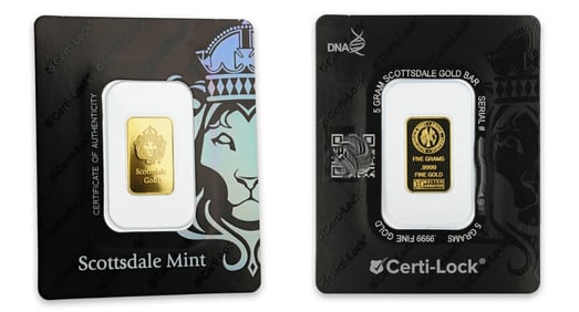 FACTORY SEALED SCOTTSDALE MINT 5 GRAM .9999 PURE GOLD LION BULLION BAR     Other Notes: Kotler's
