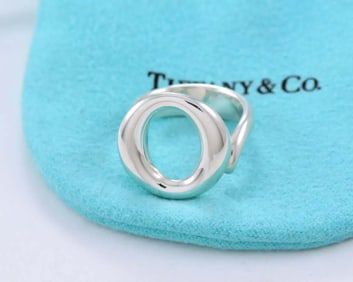 TIFFANY & CO SILVER ELSA PERETTI SEVILLANA O RING IN BOX POUCH RIBBON Marked, '(C) Elsa Peretti