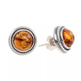 PAIR OF GIA CERTIFIED STERLING SILVER 925 & AMBER STUD EARRINGS   Crafted in sterling silver with a