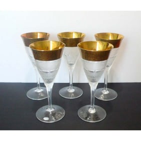 Set of 8 MOSER CRYSTAL 'SPLENDID GOLD' PATTERN WHITE WINE 7-7/8 In. GLASSES Mouthblown, hand-cut
