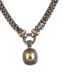 TWO-TONE DAVID YURMAN ALBION DOUBLE WHEAT CHAIN NECKLACE IN 18K, 14K, 925 SILVER DETAILS: -