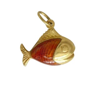 ITALIAN 18K YELLOW GOLD ENAMEL TROPICAL FISH PENDANT CHARM MARKED FABOR 39AR 750   A Nice Vintage