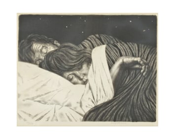 JOSEPH HIRSCH AMERICAN: (1910 - 1981) SLEEPING COUPLE LITHOGRAPH 72/150    Joseph Hirsch